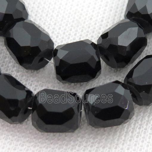 jet Jadeite Glass Beads, faceted barrel