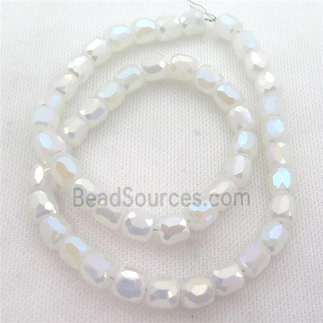 white cream Jadeite Glass Beads, faceted barrel