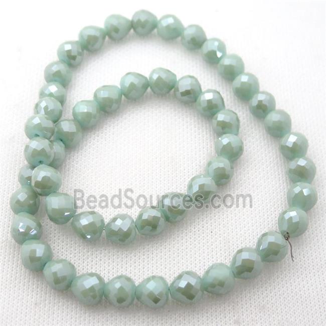 green Jadeite Glass Beads, faceted teardrop