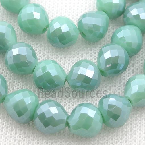 green Jadeite Glass Beads, faceted teardrop