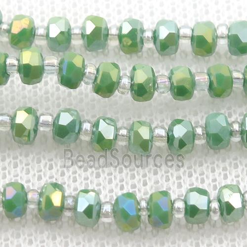 green Jadeite Glass Beads, faceted rondelle