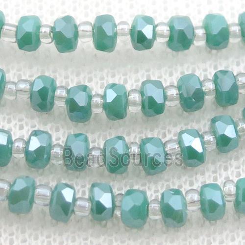 green Jadeite Glass Beads, faceted rondelle