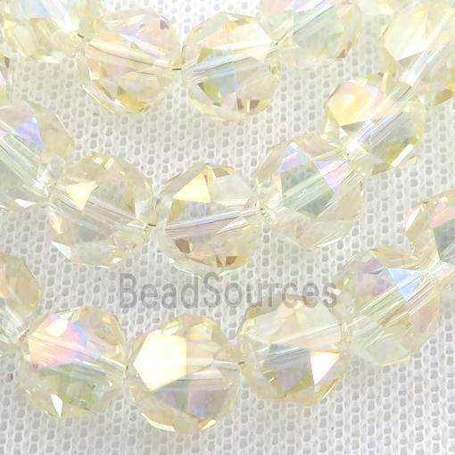 Crystal Glass Beads, faceted round, yellow electroplated