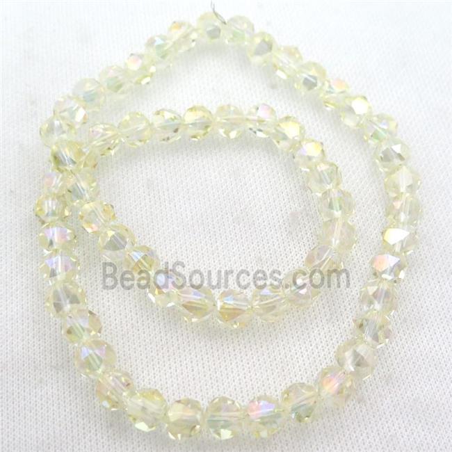 Crystal Glass Beads, faceted round, yellow electroplated