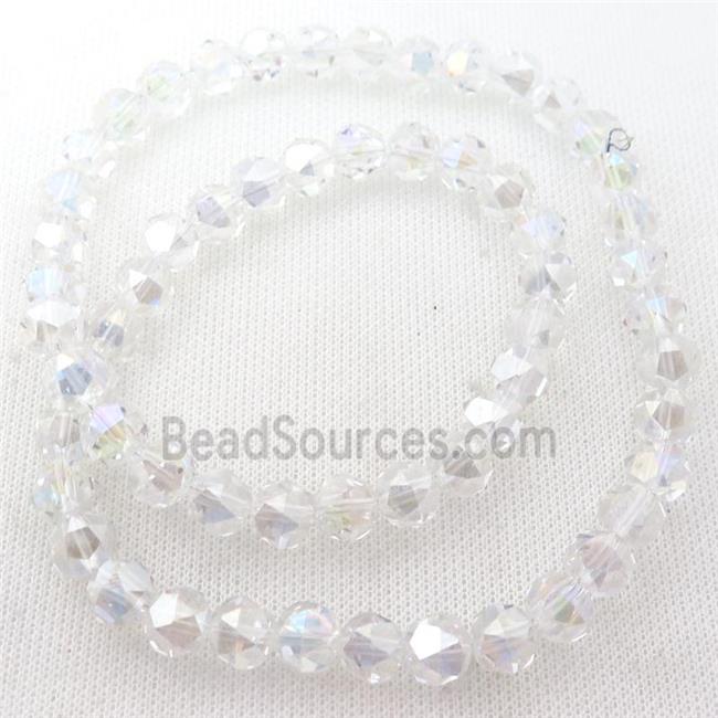 Crystal Glass Beads, faceted round, clear AB-color