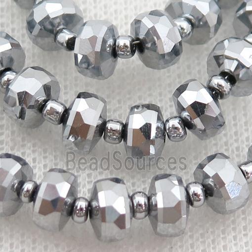 Crystal Glass beads, faceted rondelle, silver plated