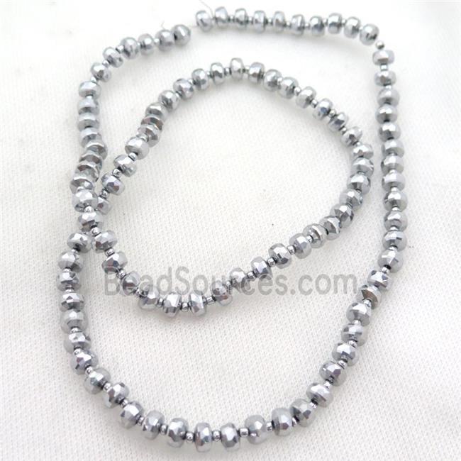 Crystal Glass beads, faceted rondelle, silver plated