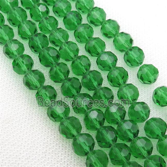 green Crystal Glass Beads, faceted round