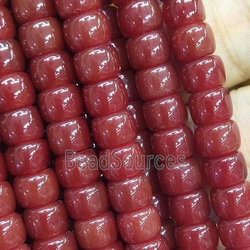 red Jadeite Glass beads, barrel