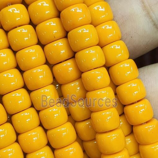 orange Jadeite Glass beads, barrel