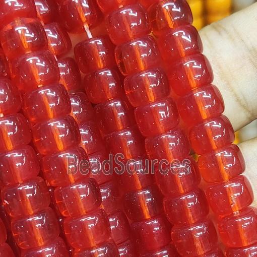 red Jadeite Glass beads, barrel