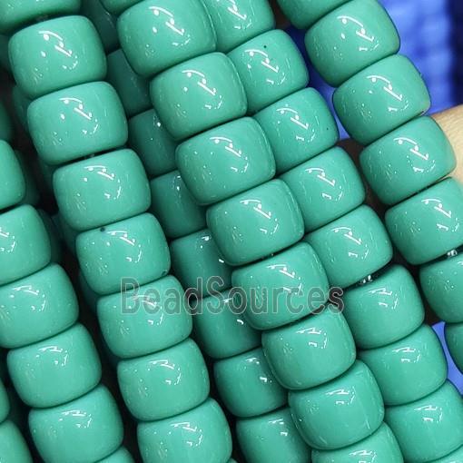 green Jadeite Glass beads, barrel