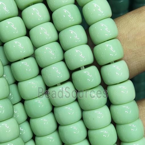 green Jadeite Glass beads, barrel