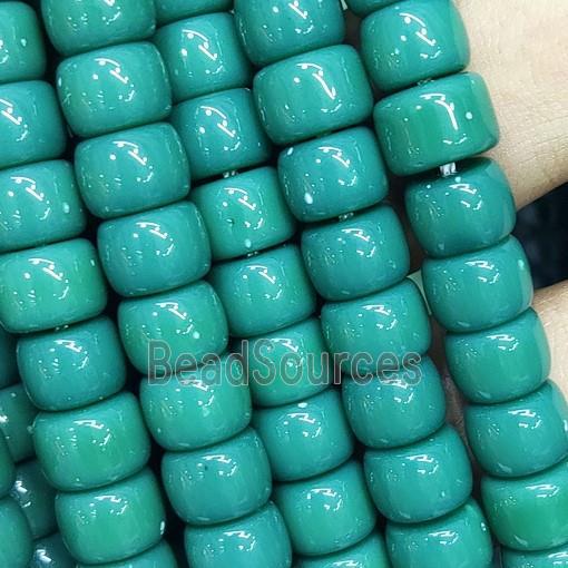 green Jadeite Glass beads, barrel