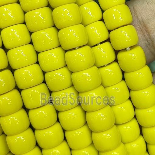 yellow Jadeite Glass beads, barrel