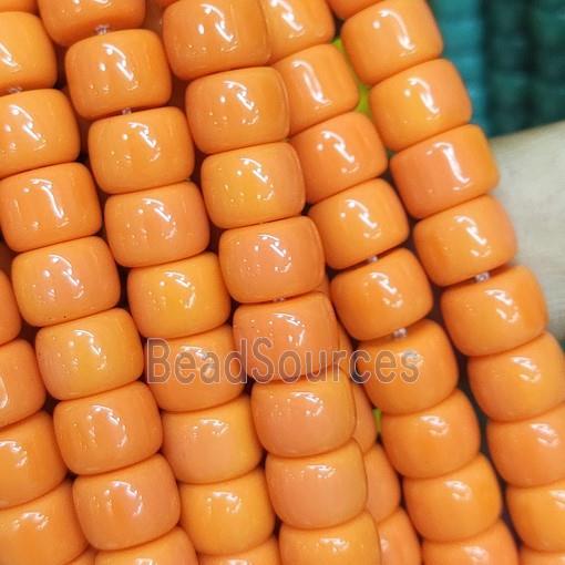 orange Jadeite Glass beads, barrel