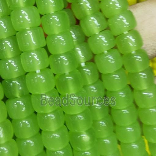 green Jadeite Glass beads, barrel