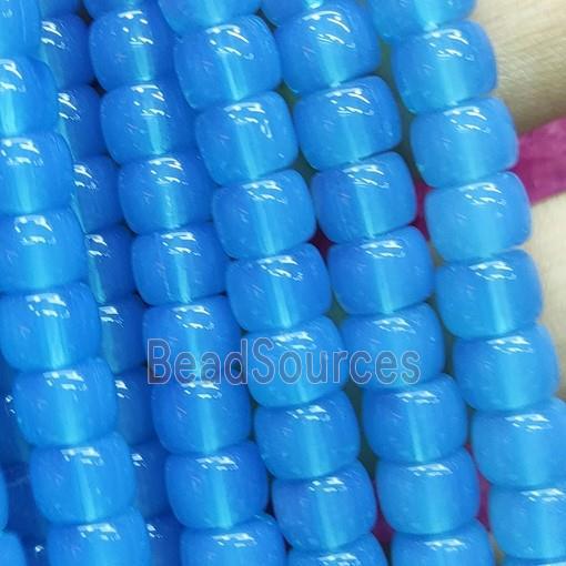 blue Jadeite Glass beads, barrel