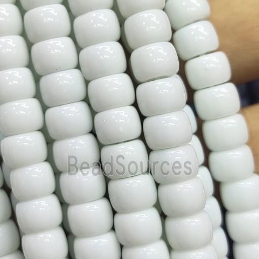 white Jadeite Glass beads, barrel