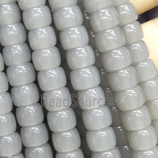 grey Jadeite Glass beads, barrel