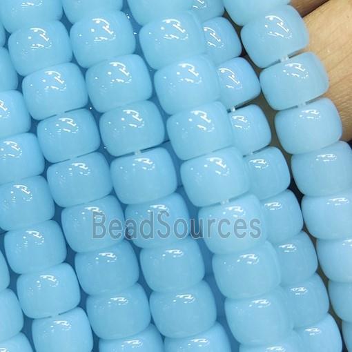 blue Jadeite Glass beads, barrel