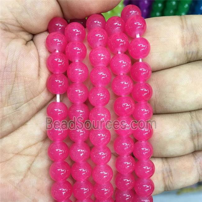 round Jadeite Glass beads, hotpink