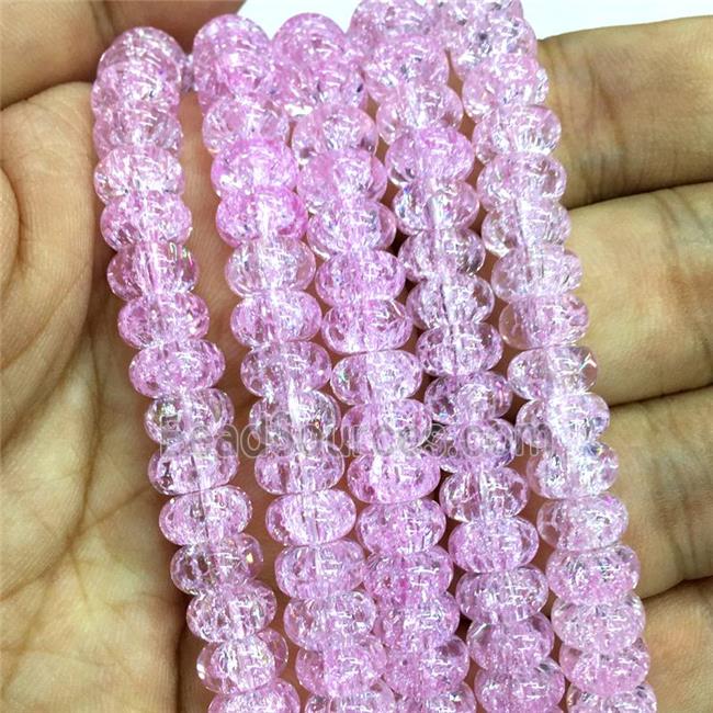 lt.hotpink Crackle Crystal Glass rondelle beads