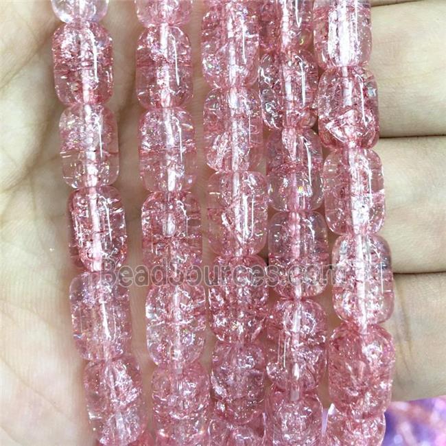 pink Crackle Crystal Glass barrel beads