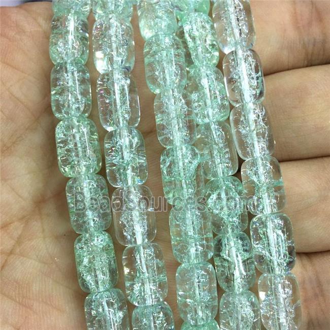 green Crackle Crystal Glass barrel beads