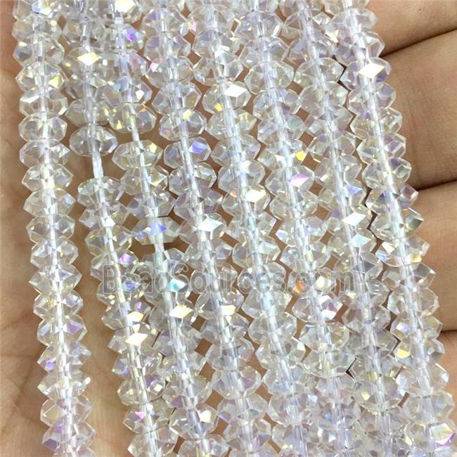 Crystal Glass beads, faceted rondelle, clear AB-color