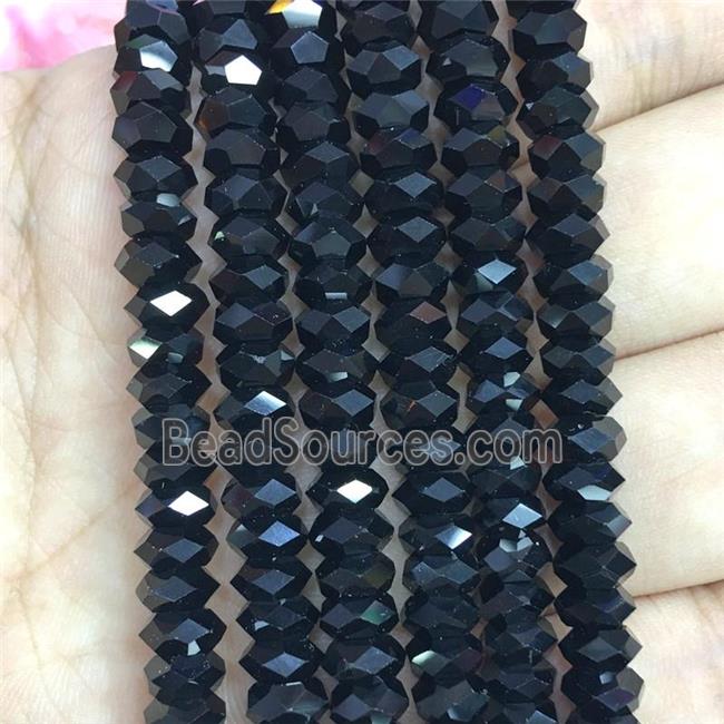 black Crystal Glass beads, faceted rondelle