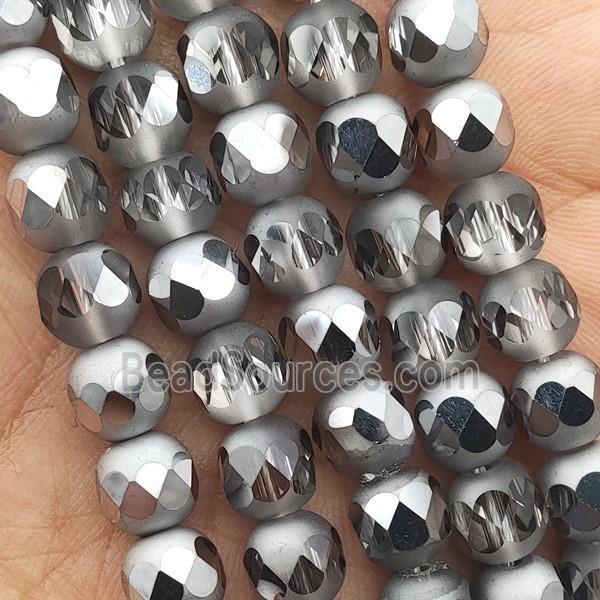 Crystal Glass beads, faceted round, platinum electroplated