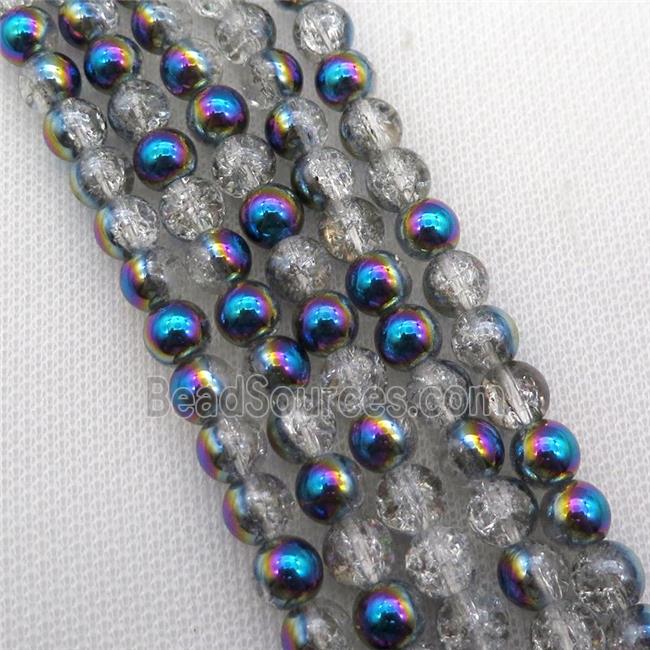 round Crackle Crystal Glass Beads, hlaf bluepurple plated