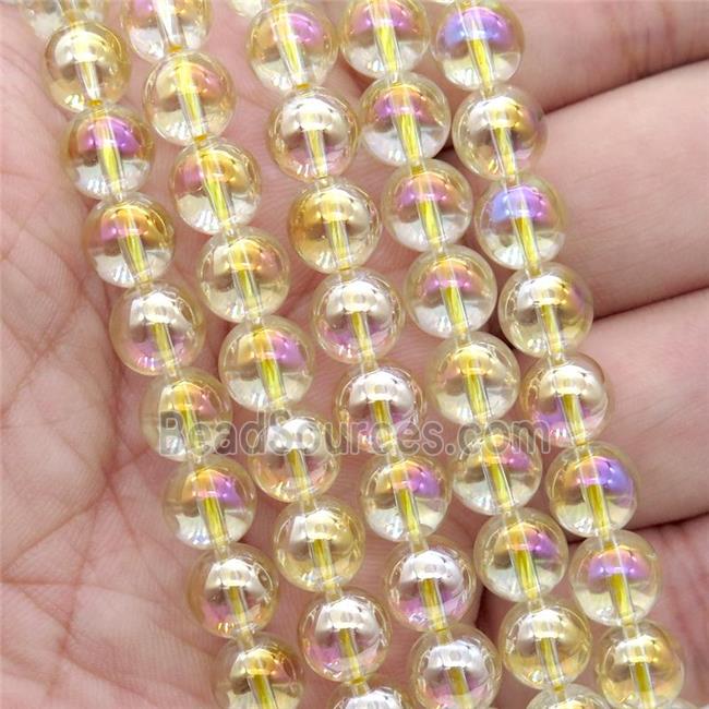 round Crystal Glass Beads, yellow AB-color