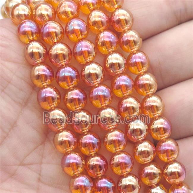 round Crystal Glass Beads, orange AB-color