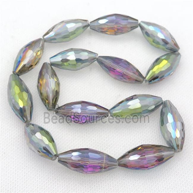 Crystal Glass Bead, faceted rice, multicolor