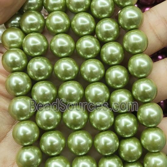 olive Pearlized Glass Beads, round