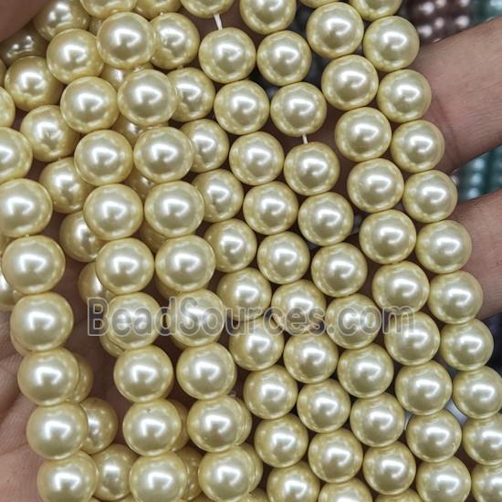 round Pearlized Glass Beads, creamYellow