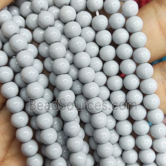 lt.gray Lacquered Glass Beads, round