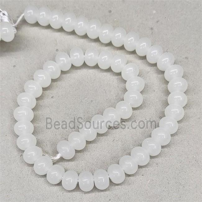 White Jadeite Glass Rondelle Beads Smooth