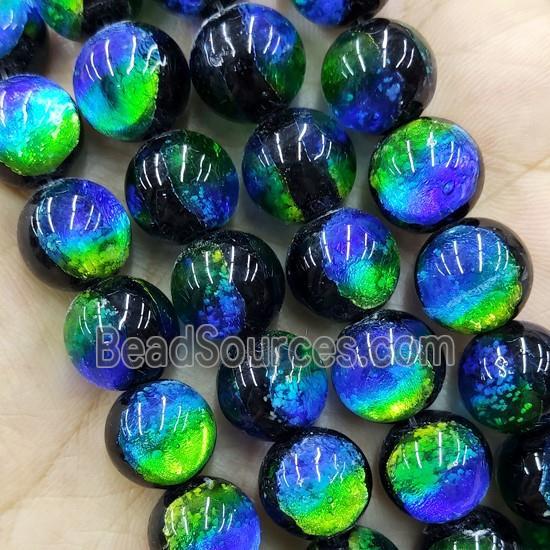 BlueGreen Foil Lampwork Glass Beads Round Smooth