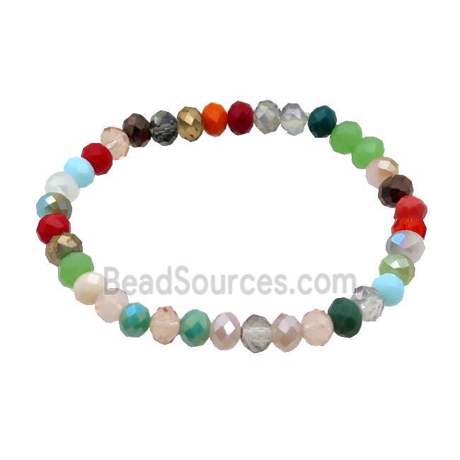 Crystal Glass Bracelet Stretchy Multicolor Faceted Rondelle