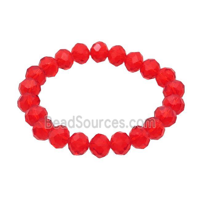 Red Crystal Glass Bracelet Stretchy Faceted Rondelle