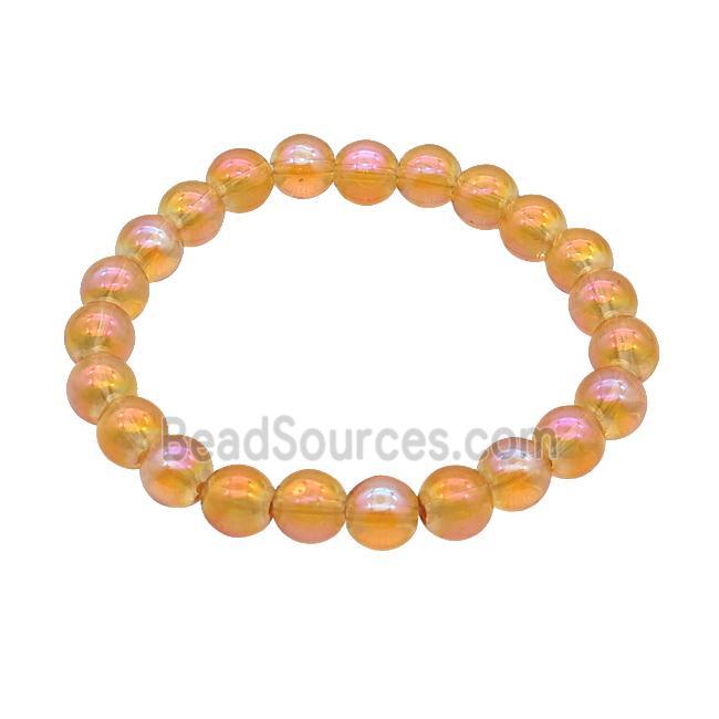 Orange Crystal Glass Bracelet Stretchy Smooth Round