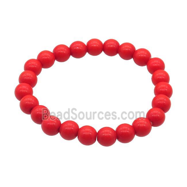 Red Lacquered Glass Bracelet Stretchy