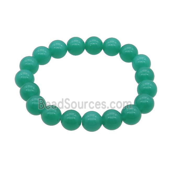 Green Jadeite Glass Bracelet Stretchy Smooth Round