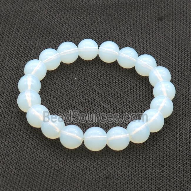 White Opalite Glass Bracelet Stretchy Smooth Round