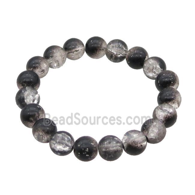 Black Crackle Glass Bracelet Stretchy Smooth Round