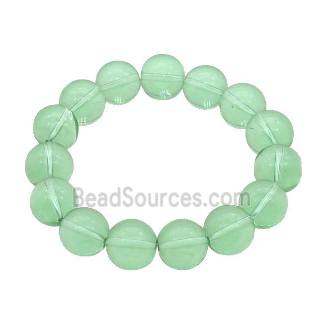 Green Crystal Glass Bracelet Stretchy Smooth Round