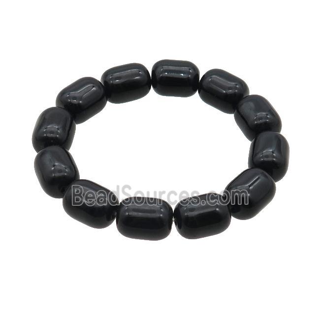 Black Crystal Glass Bracelet Stretchy Barrel